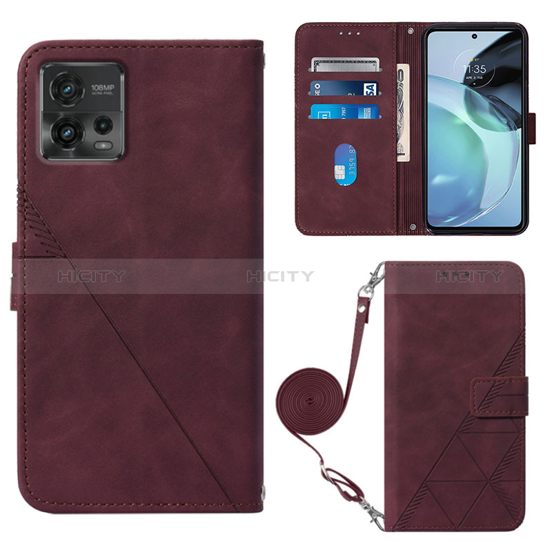 Funda de Cuero Cartera con Soporte Carcasa YB3 para Motorola Moto G72 Rojo