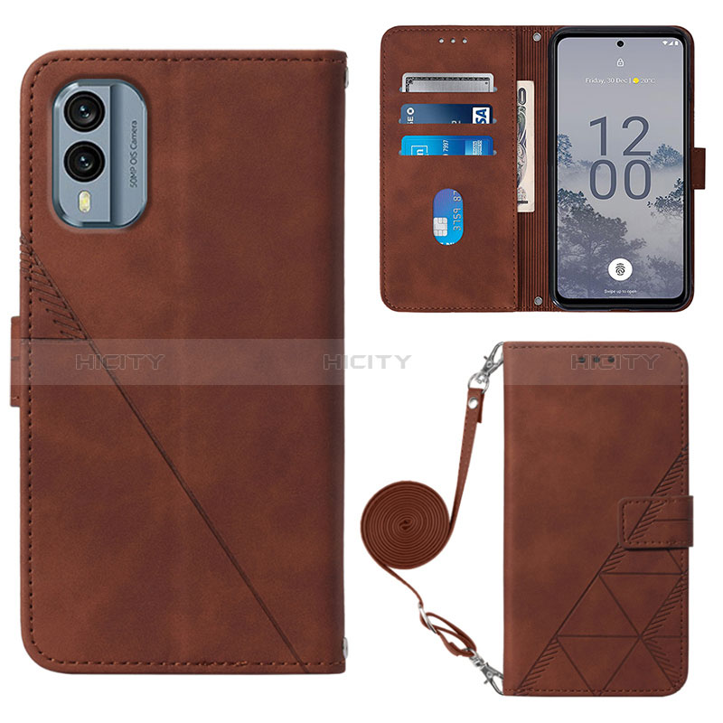 Funda de Cuero Cartera con Soporte Carcasa YB3 para Nokia X30 5G Marron