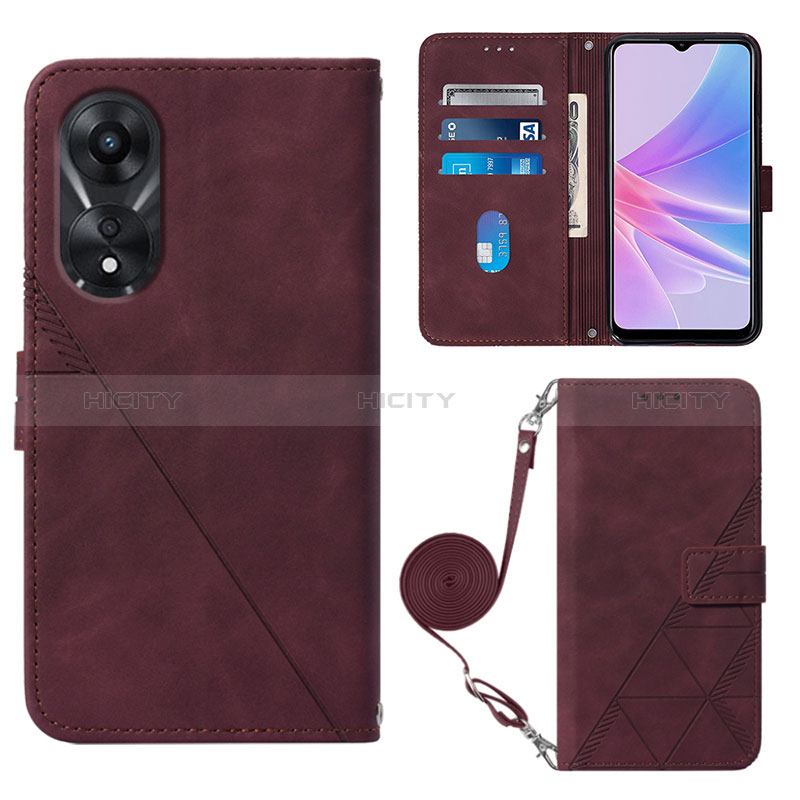 Funda de Cuero Cartera con Soporte Carcasa YB3 para Oppo A58 5G Rojo