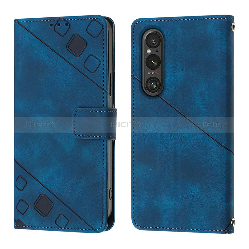 Funda de Cuero Cartera con Soporte Carcasa YB3 para Sony Xperia 1 V Azul