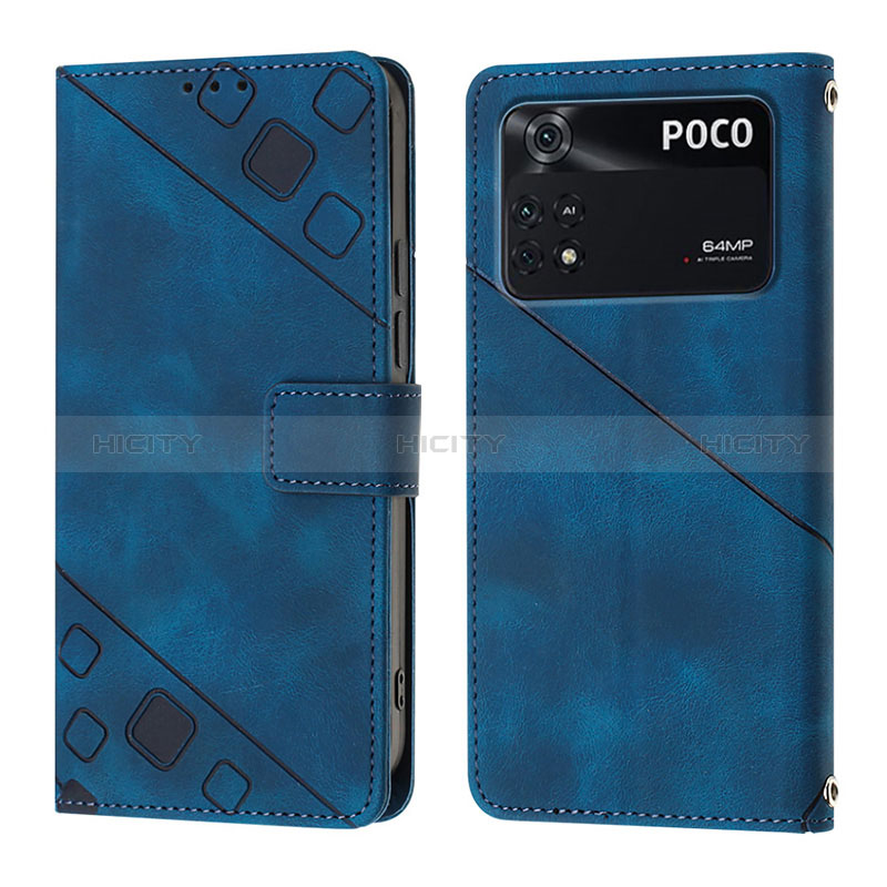 Funda de Cuero Cartera con Soporte Carcasa YB3 para Xiaomi Poco M4 Pro 4G Azul