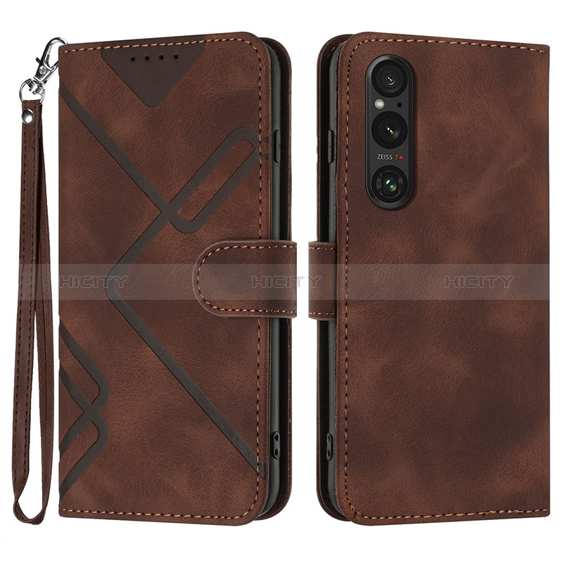 Funda de Cuero Cartera con Soporte Carcasa YX2 para Sony Xperia 1 V Marron