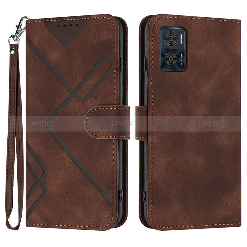 Funda de Cuero Cartera con Soporte Carcasa YX3 para Motorola Moto E22 Marron