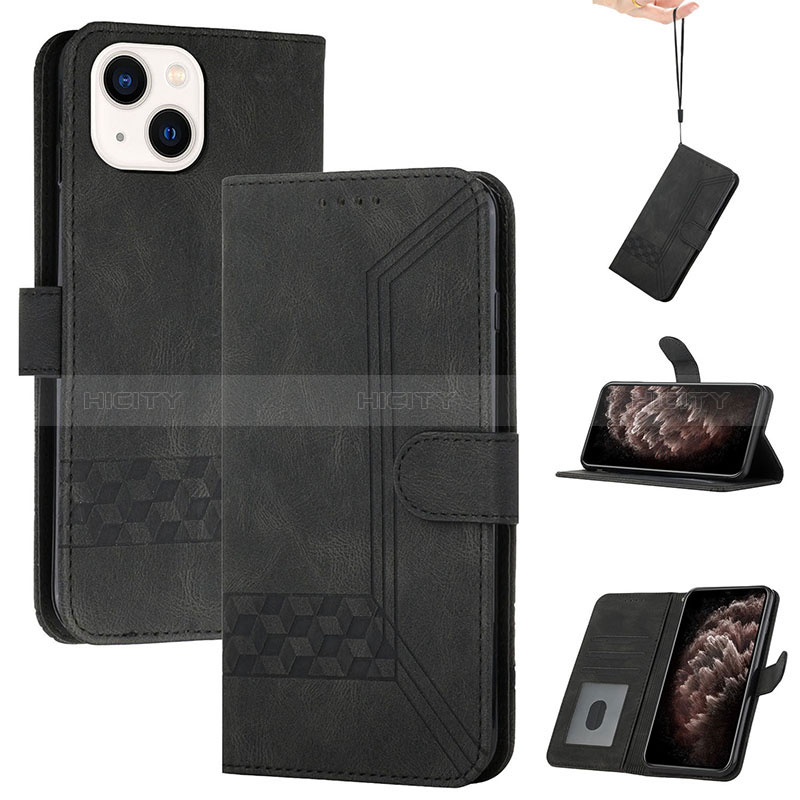 Funda de Cuero Cartera con Soporte Carcasa YX4 para Apple iPhone 15 Negro