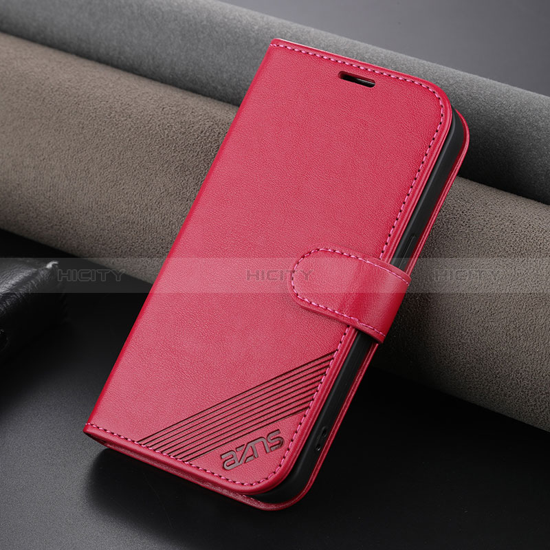 Funda de Cuero Cartera con Soporte Carcasa YZ3 para Apple iPhone 15 Pro Max Rosa Roja