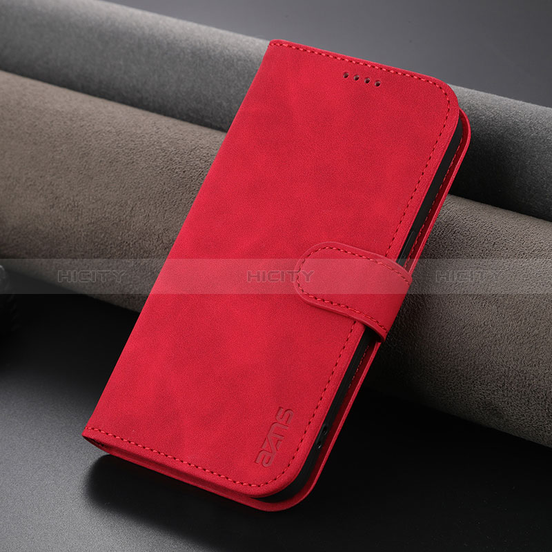 Funda de Cuero Cartera con Soporte Carcasa YZ5 para Apple iPhone 15 Pro Max Rosa Roja