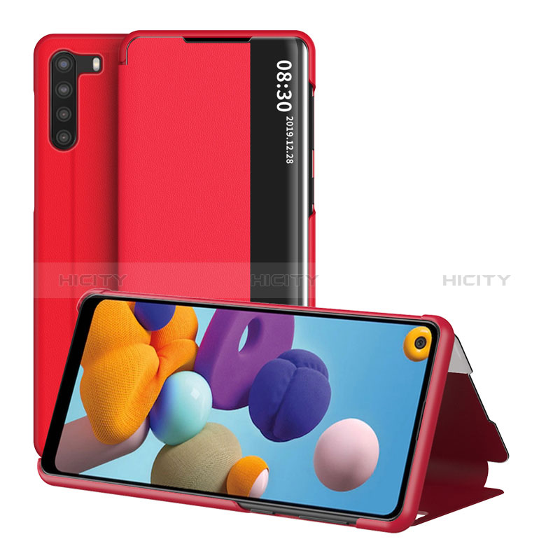 Funda de Cuero Cartera con Soporte Carcasa ZL2 para Samsung Galaxy A21 Rojo