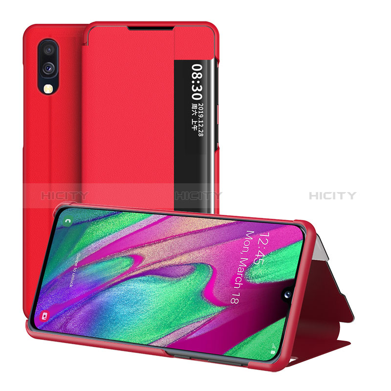 Funda de Cuero Cartera con Soporte Carcasa ZL2 para Samsung Galaxy A40 Rojo