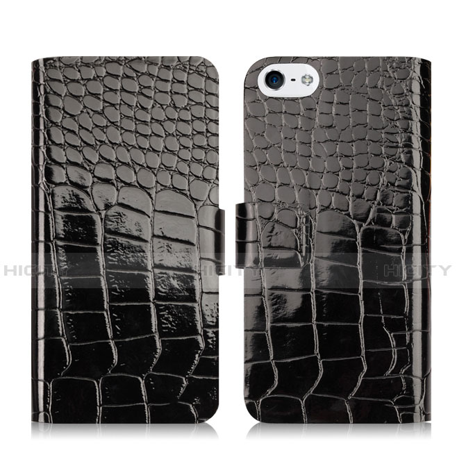 Funda de Cuero Cartera con Soporte Cocodrilo para Apple iPhone 5 Negro