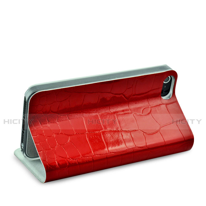 Funda de Cuero Cartera con Soporte Cocodrilo para Apple iPhone 5 Rojo