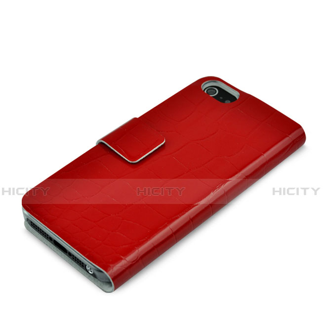 Funda de Cuero Cartera con Soporte Cocodrilo para Apple iPhone 5S Rojo