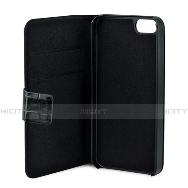 Funda de Cuero Cartera con Soporte Cocodrilo para Apple iPhone SE Negro