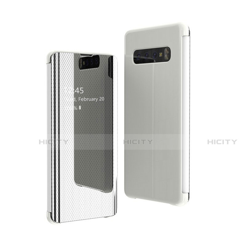 Funda de Cuero Cartera con Soporte Espejo Carcasa A01 para Samsung Galaxy S10 Plus Plata