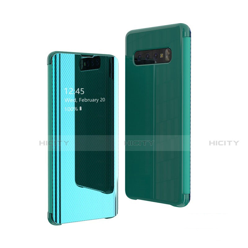 Funda de Cuero Cartera con Soporte Espejo Carcasa A01 para Samsung Galaxy S10 Plus Verde