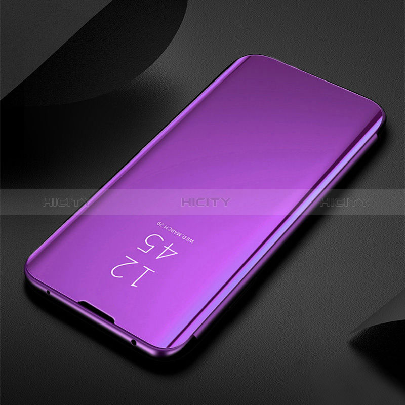 Funda de Cuero Cartera con Soporte Espejo Carcasa L01 para Apple iPhone 15 Plus Morado