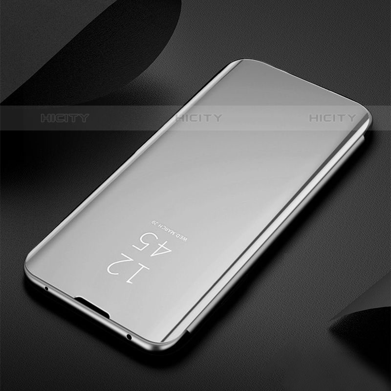 Funda de Cuero Cartera con Soporte Espejo Carcasa L01 para Oppo A54 4G Plata