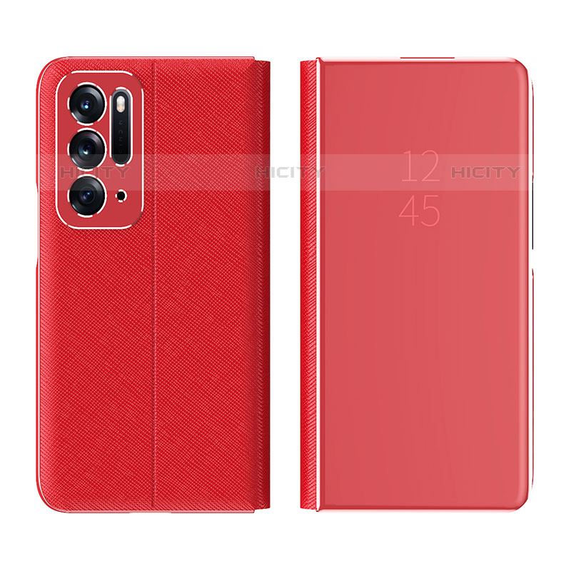 Funda de Cuero Cartera con Soporte Espejo Carcasa L01 para Oppo Find N 5G Rojo