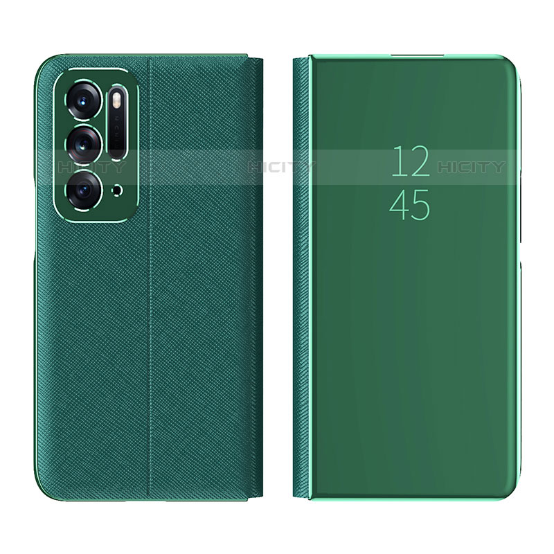 Funda de Cuero Cartera con Soporte Espejo Carcasa L01 para Oppo Find N 5G Verde