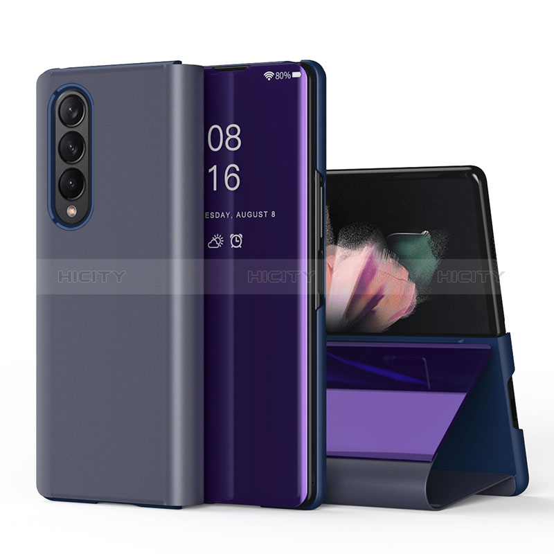 Funda de Cuero Cartera con Soporte Espejo Carcasa L01 para Samsung Galaxy Z Fold3 5G Morado