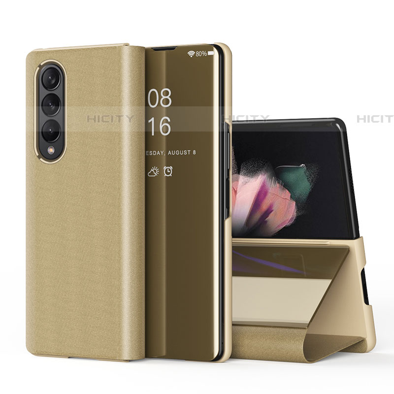 Funda de Cuero Cartera con Soporte Espejo Carcasa L01 para Samsung Galaxy Z Fold4 5G Oro