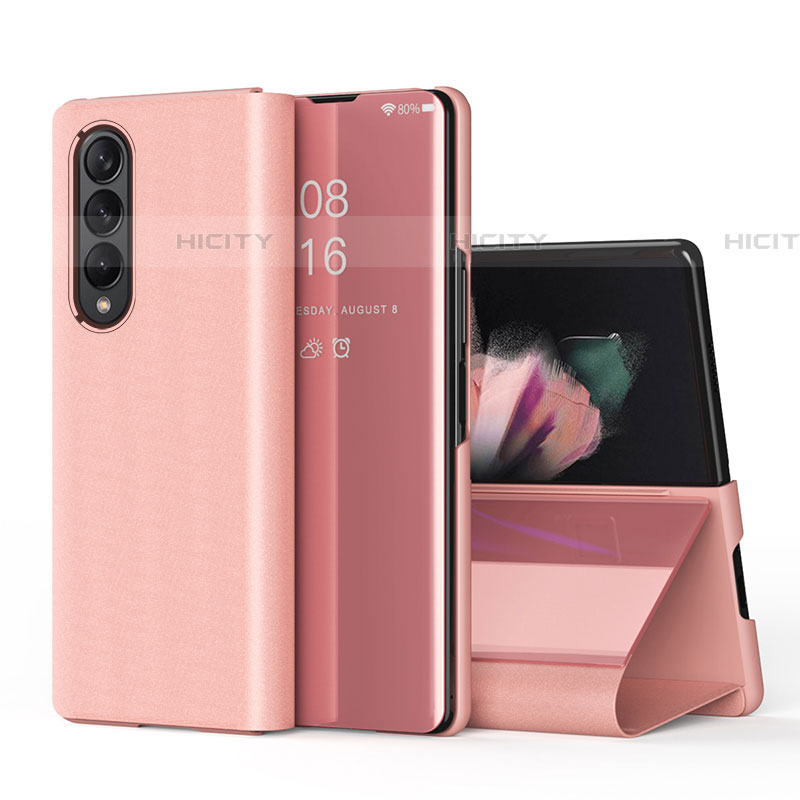 Funda de Cuero Cartera con Soporte Espejo Carcasa L01 para Samsung Galaxy Z Fold4 5G Oro Rosa