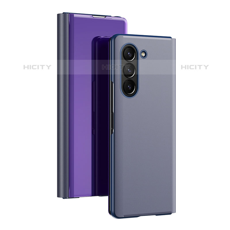 Funda de Cuero Cartera con Soporte Espejo Carcasa L01 para Samsung Galaxy Z Fold5 5G Morado