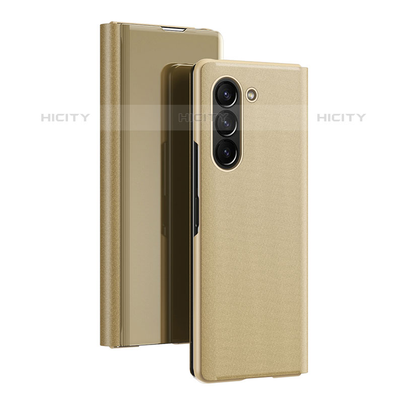 Funda de Cuero Cartera con Soporte Espejo Carcasa L01 para Samsung Galaxy Z Fold5 5G Oro