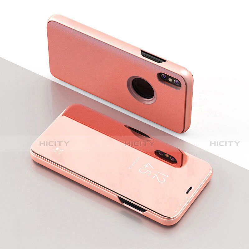 Funda de Cuero Cartera con Soporte Espejo Carcasa L02 para Apple iPhone X Oro Rosa