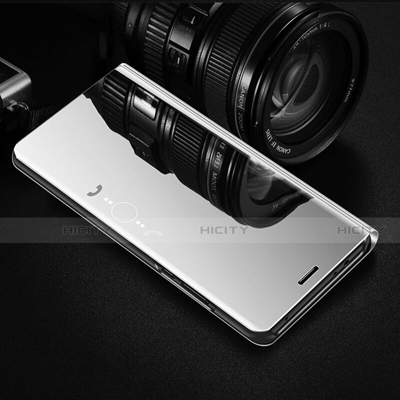 Funda de Cuero Cartera con Soporte Espejo Carcasa L02 para Huawei Honor 9C Plata