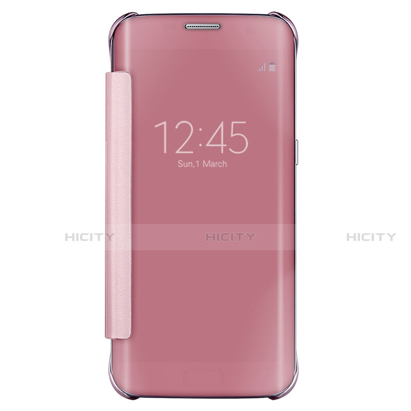 Funda de Cuero Cartera con Soporte Espejo Carcasa L02 para Samsung Galaxy S7 Edge G935F Oro Rosa