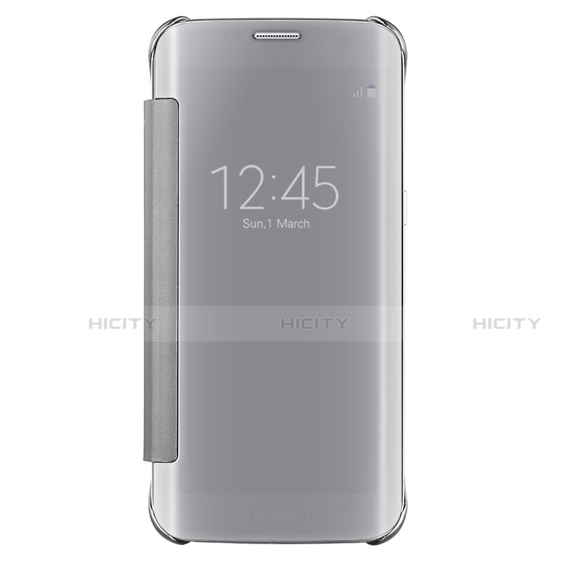 Funda de Cuero Cartera con Soporte Espejo Carcasa L02 para Samsung Galaxy S7 Edge G935F Plata