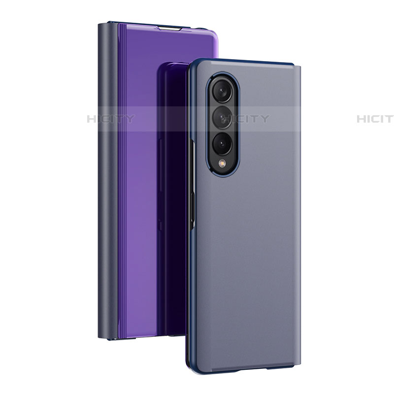 Funda de Cuero Cartera con Soporte Espejo Carcasa L02 para Samsung Galaxy Z Fold4 5G Morado