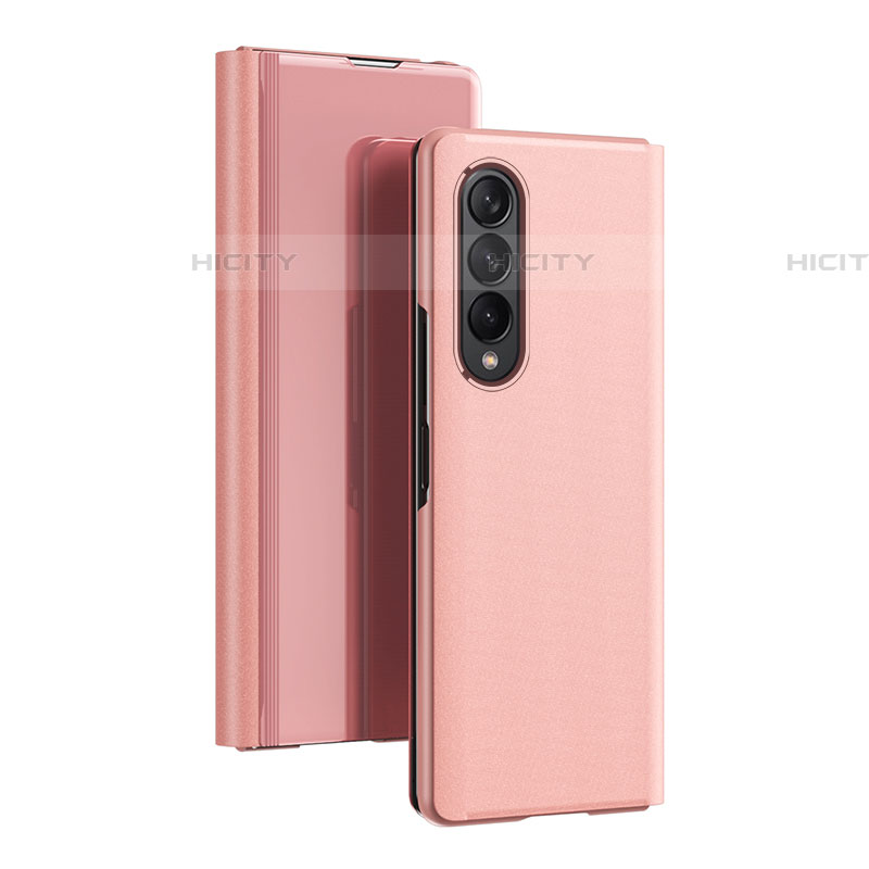 Funda de Cuero Cartera con Soporte Espejo Carcasa L02 para Samsung Galaxy Z Fold4 5G Oro Rosa