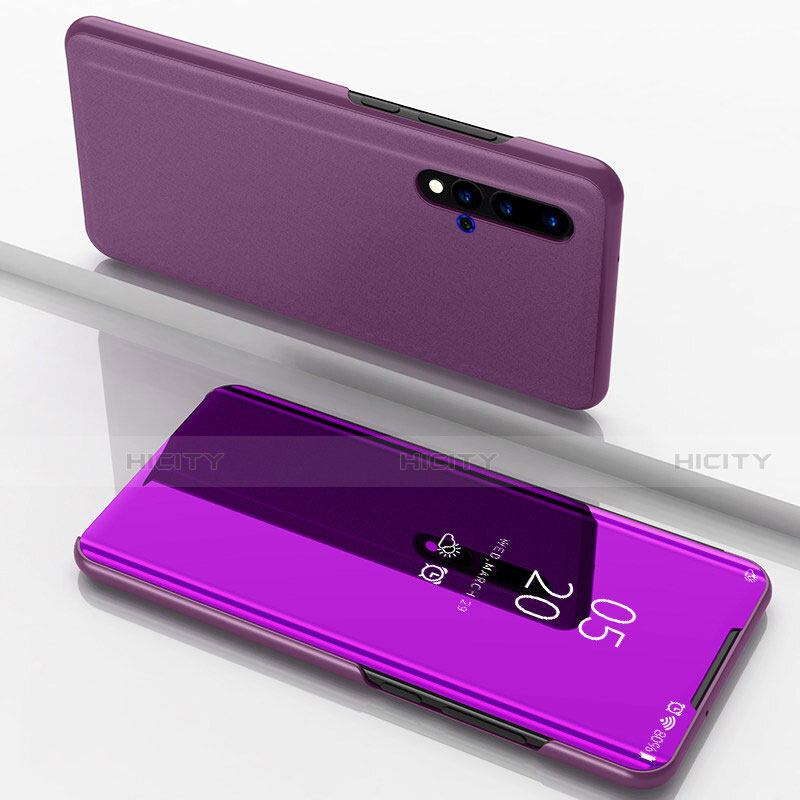 Funda de Cuero Cartera con Soporte Espejo Carcasa L03 para Huawei Nova 5 Morado