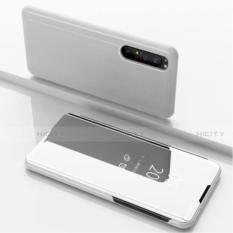 Funda de Cuero Cartera con Soporte Espejo Carcasa L03 para Sony Xperia 1 II Plata