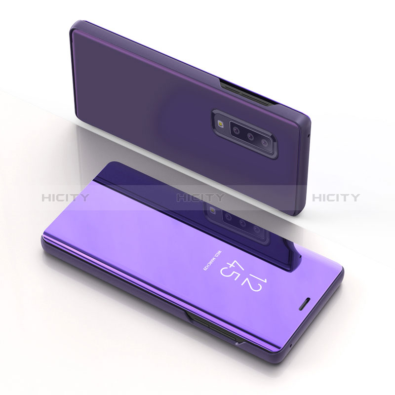 Funda de Cuero Cartera con Soporte Espejo Carcasa L04 para Samsung Galaxy A7 (2018) A750 Purpura Claro