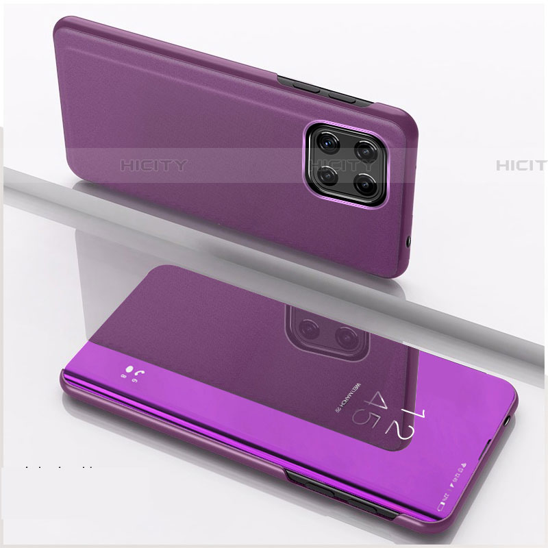 Funda de Cuero Cartera con Soporte Espejo Carcasa L04 para Samsung Galaxy F42 5G Morado