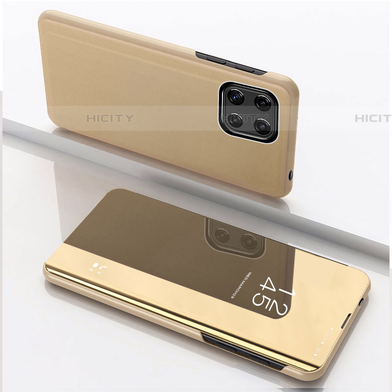 Funda de Cuero Cartera con Soporte Espejo Carcasa L04 para Samsung Galaxy F42 5G Oro