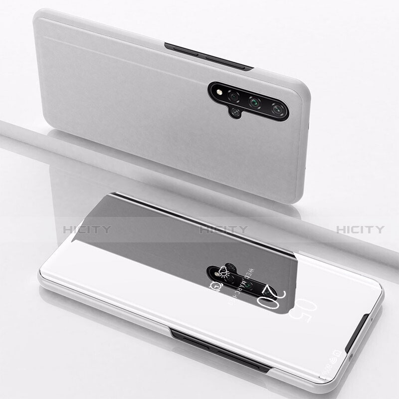 Funda de Cuero Cartera con Soporte Espejo Carcasa M01 para Huawei Honor 20S Plata