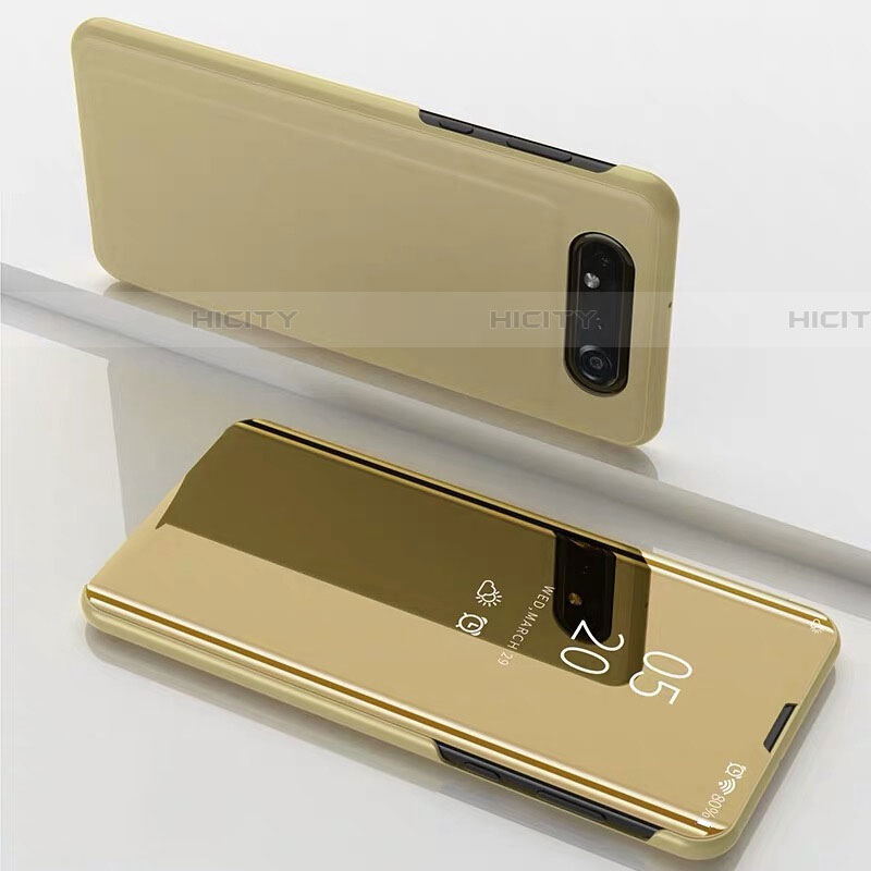 Funda de Cuero Cartera con Soporte Espejo Carcasa M01 para Samsung Galaxy A80 Oro