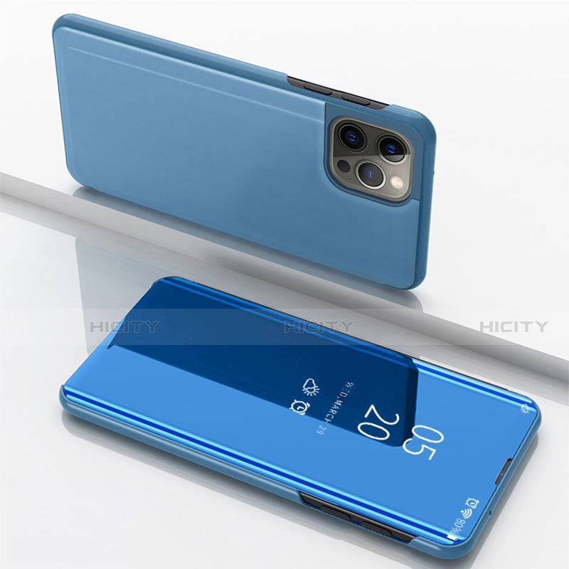 Funda de Cuero Cartera con Soporte Espejo Carcasa para Apple iPhone 14 Pro Max Azul