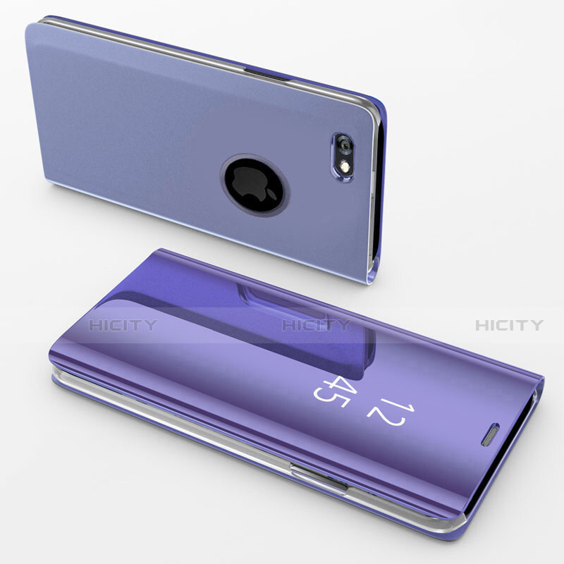 Funda de Cuero Cartera con Soporte Espejo Carcasa para Apple iPhone 6 Plus Morado