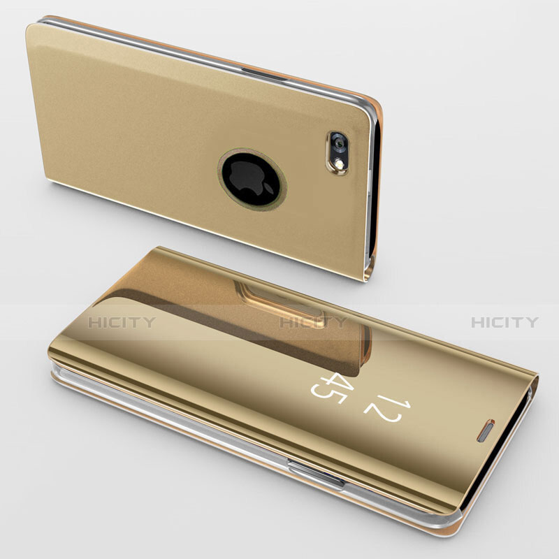 Funda de Cuero Cartera con Soporte Espejo Carcasa para Apple iPhone 6 Plus Oro