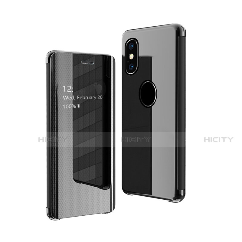 Funda de Cuero Cartera con Soporte Espejo Carcasa para Apple iPhone Xs Max Negro