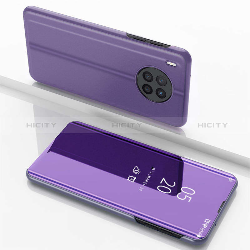 Funda de Cuero Cartera con Soporte Espejo Carcasa para Huawei Honor 50 Lite Purpura Claro