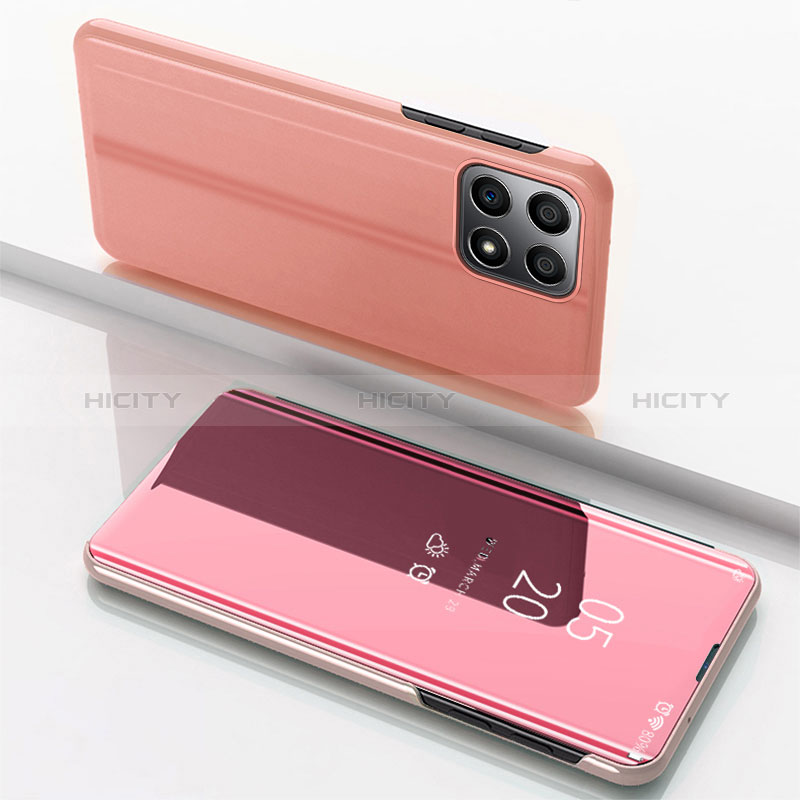 Funda de Cuero Cartera con Soporte Espejo Carcasa para Huawei Honor 70 Lite 5G Oro Rosa