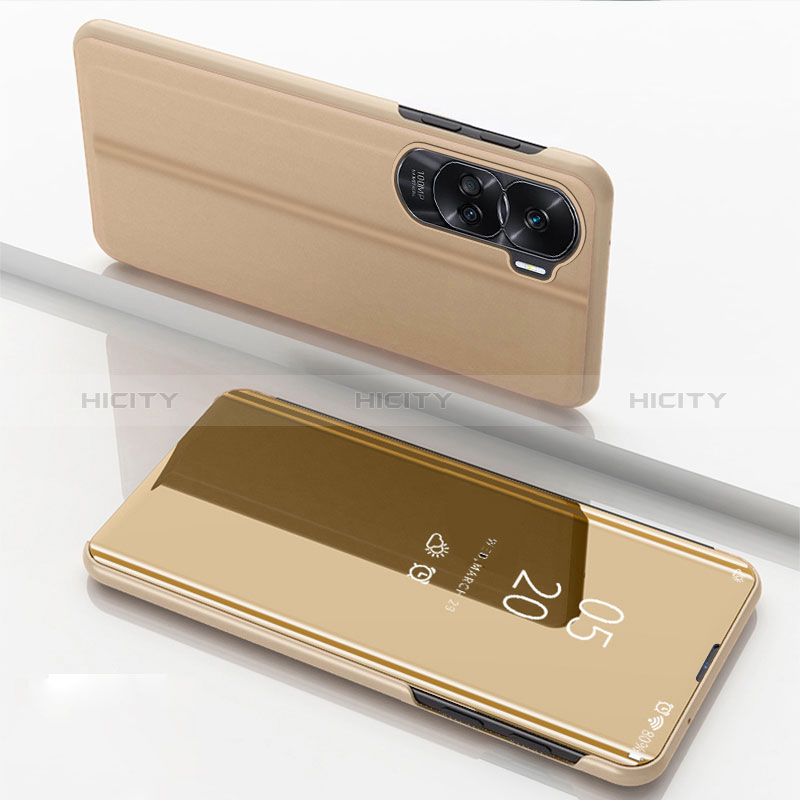 Funda de Cuero Cartera con Soporte Espejo Carcasa para Huawei Honor 90 Lite 5G Oro