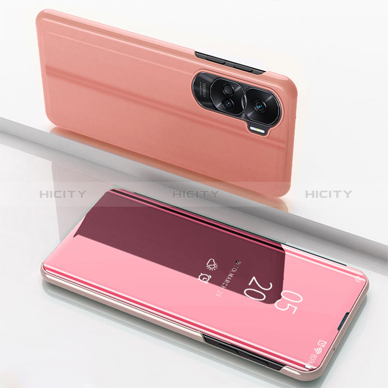 Funda de Cuero Cartera con Soporte Espejo Carcasa para Huawei Honor 90 Lite 5G Oro Rosa