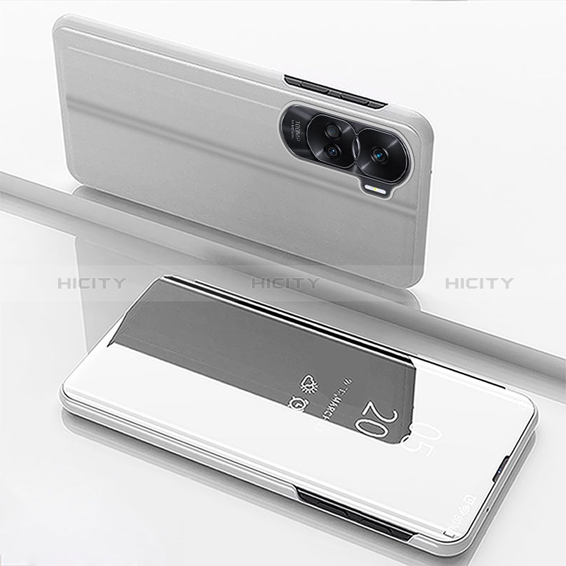 Funda de Cuero Cartera con Soporte Espejo Carcasa para Huawei Honor 90 Lite 5G Plata