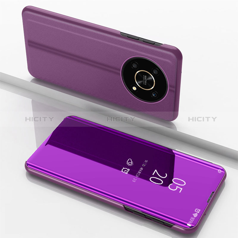 Funda de Cuero Cartera con Soporte Espejo Carcasa para Huawei Honor Magic4 Lite 5G Morado